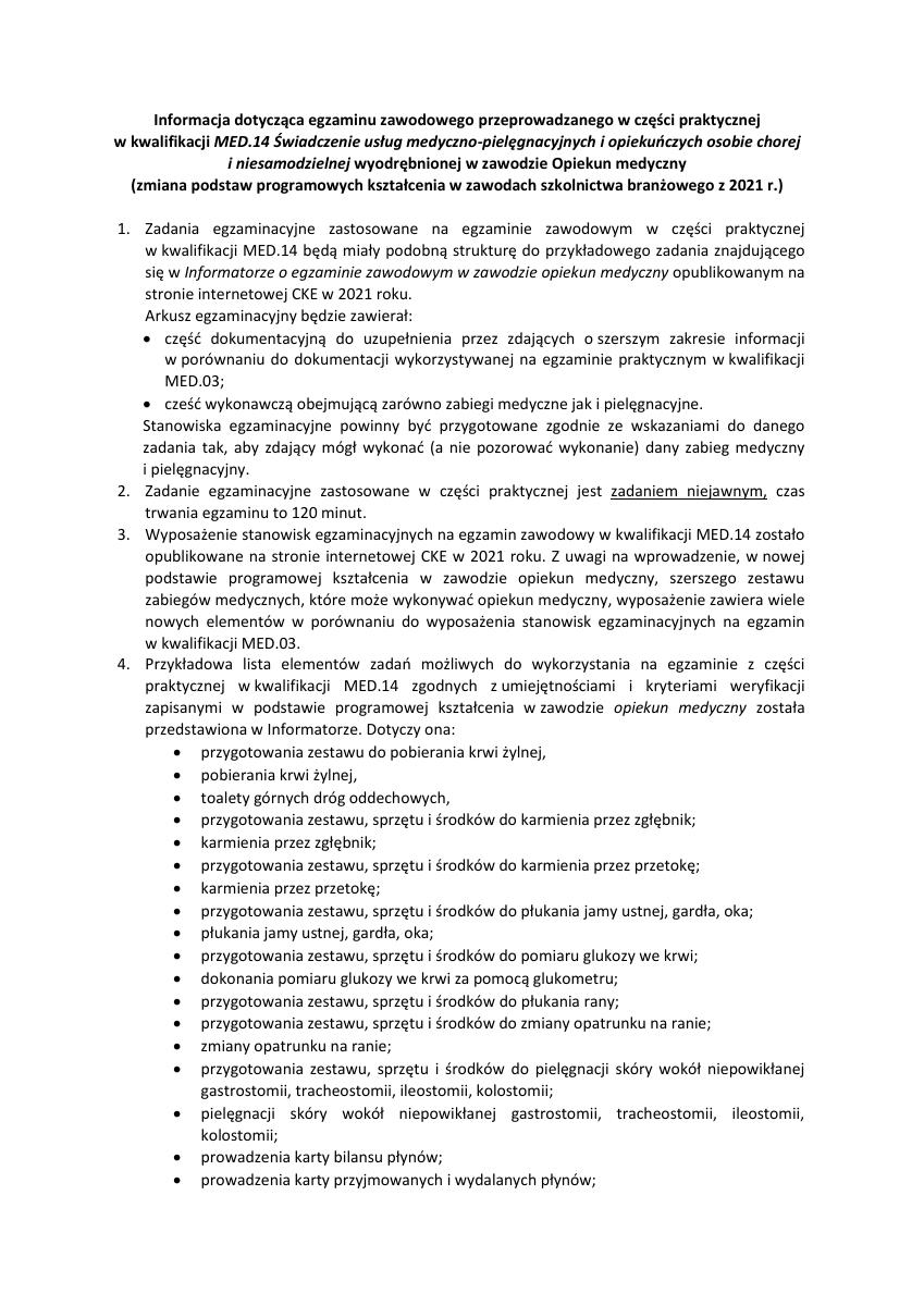 Miniatura dokumentu: 1. Informacja dotycząca egzaminu praktycznego z MED.14
