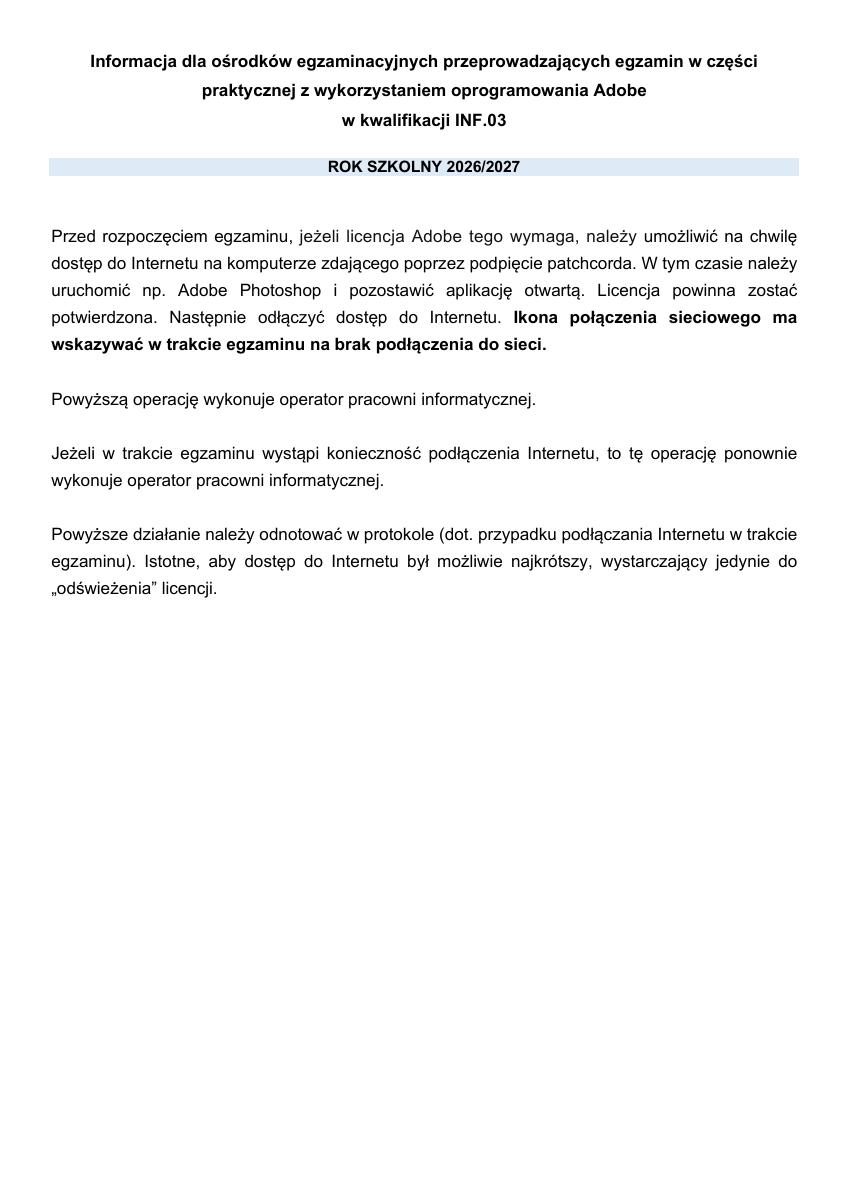 Miniatura dokumentu: 6. Informacja dla OE przeprowadzających egzamin w części praktycznej z wykorzystaniem oprogramowania Adobe w kwalifikacji INF.03