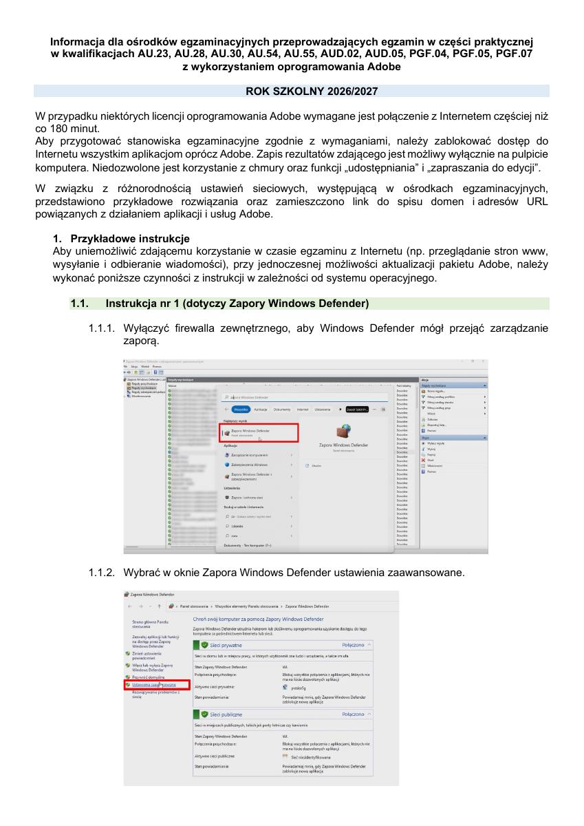 Miniatura dokumentu: 7. Informacja dla OE przeprowadzających egzamin z części praktycznej z wykorzystaniem oprogramowania Adobe