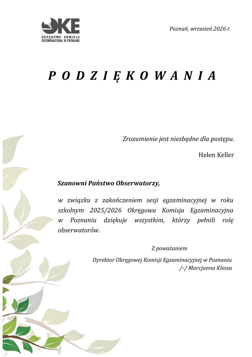 Miniatura dokumentu: Podziękowania dla obserwatorów 2026